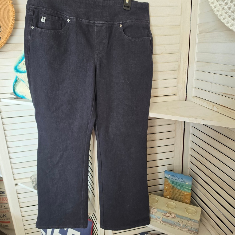Belle by Kim Gravel 12P TripleLuxe Knit Pull On Jeans Dark Wash Petite Stretch